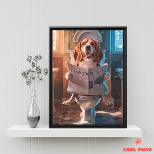 Beagle Reading the Newspaper on the Toilet