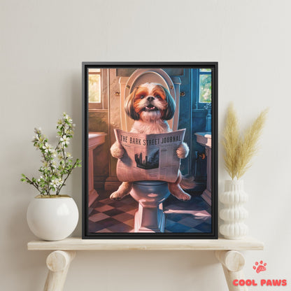 Shih Tzu Reading the Newspaper on the Toilet