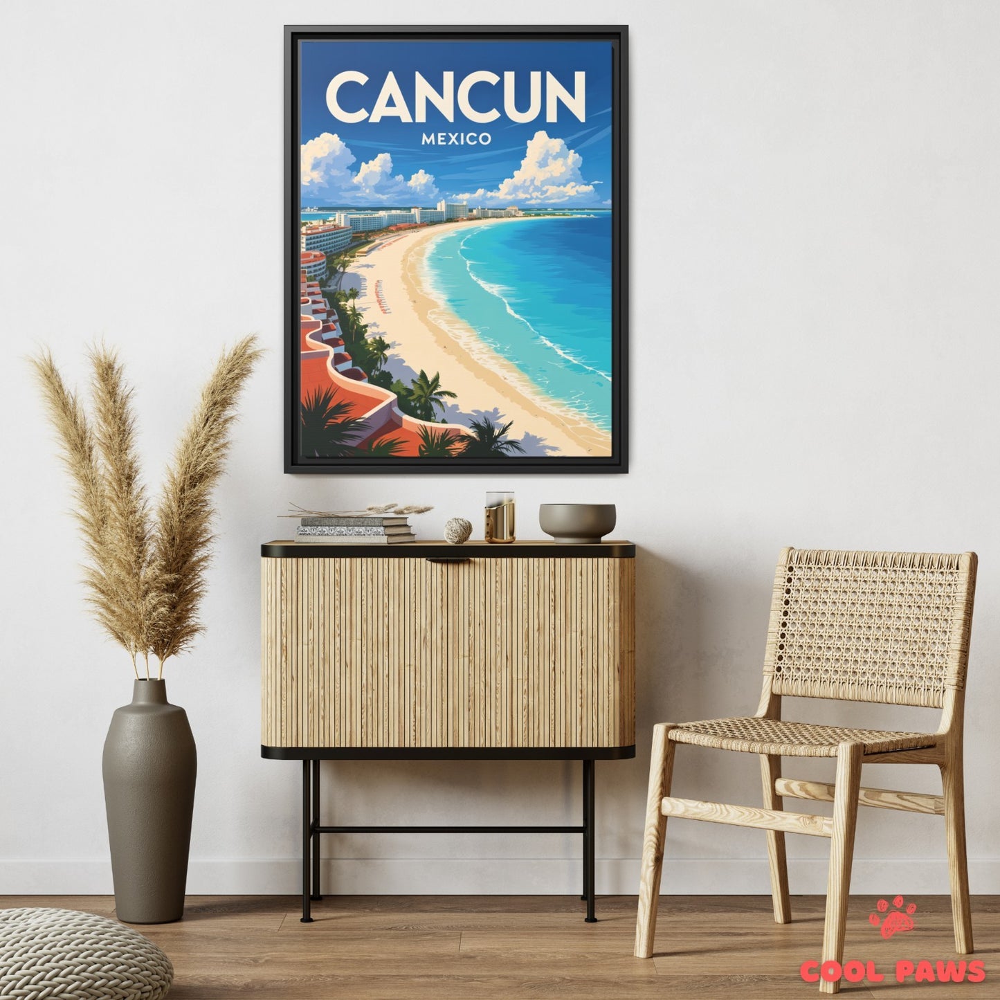Cancun Travel Print | Beaches and Resort Buildings