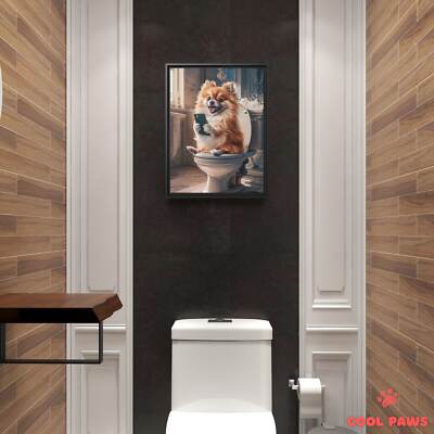 Pomeranian on the Toilet with a Smartphone
