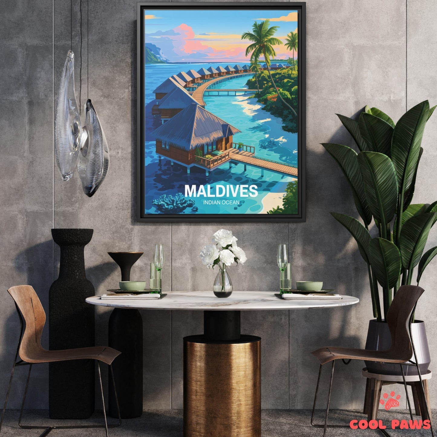 Maldives Travel Print | Overwater bungalows