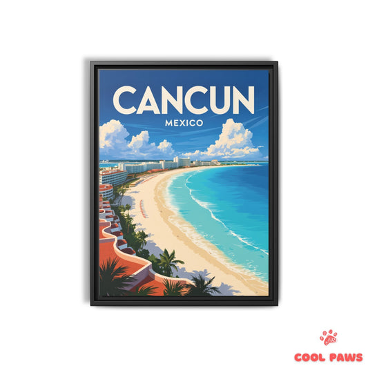 Cancun Travel Print | Beaches and Resort Buildings