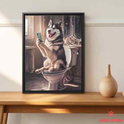 Husky on the Toilet a Smartphone