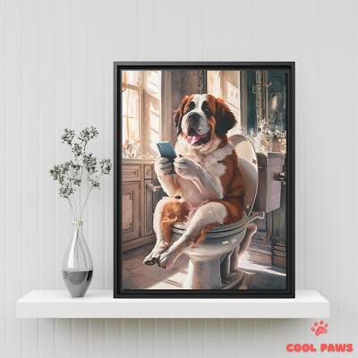 Saint Bernard on the Toilet with a Smartphone
