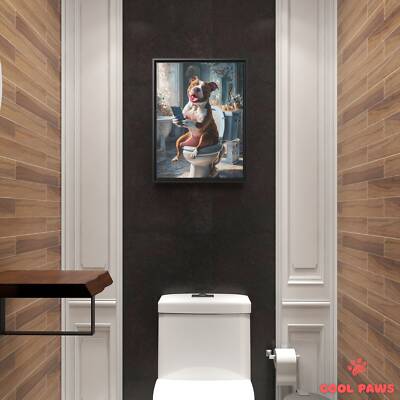 Pit Bull on the Toilet with a Smartphone