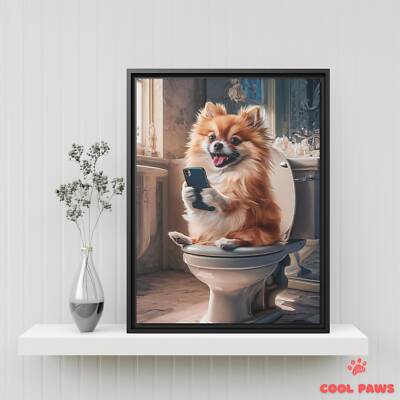 Pomeranian on the Toilet with a Smartphone