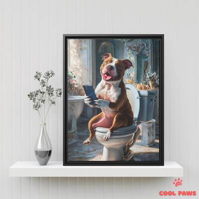 Pit Bull on the Toilet with a Smartphone