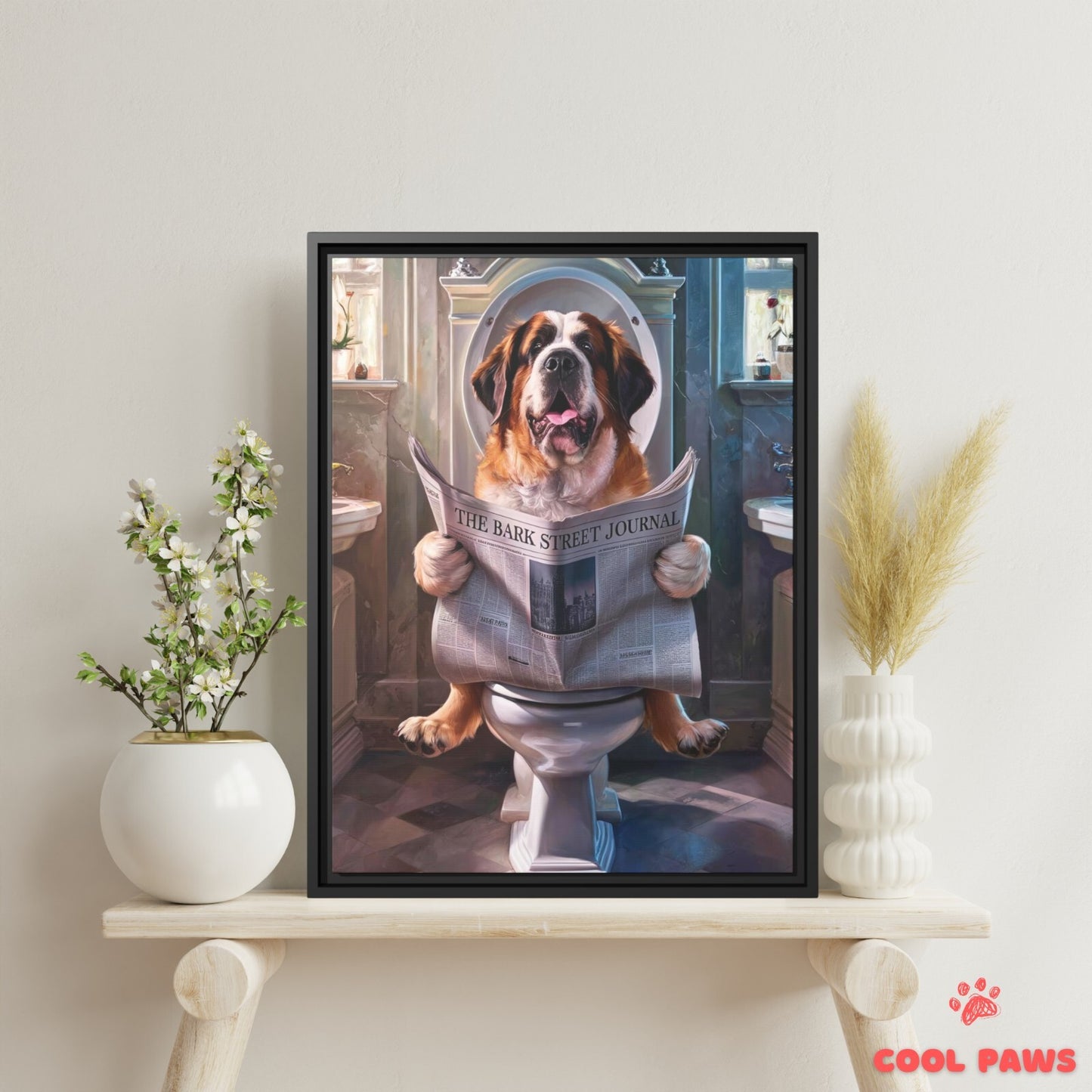 Saint Bernard Reading the Newspaper on the Toilet