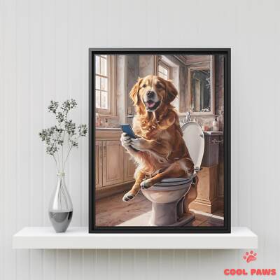 Golden Retriever on the Toilet a Smartphone