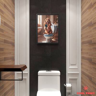 Cocker Spaniel on the Toilet with a Smartphone