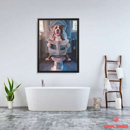 Pit Bull Reading the Newspaper on the Toilet