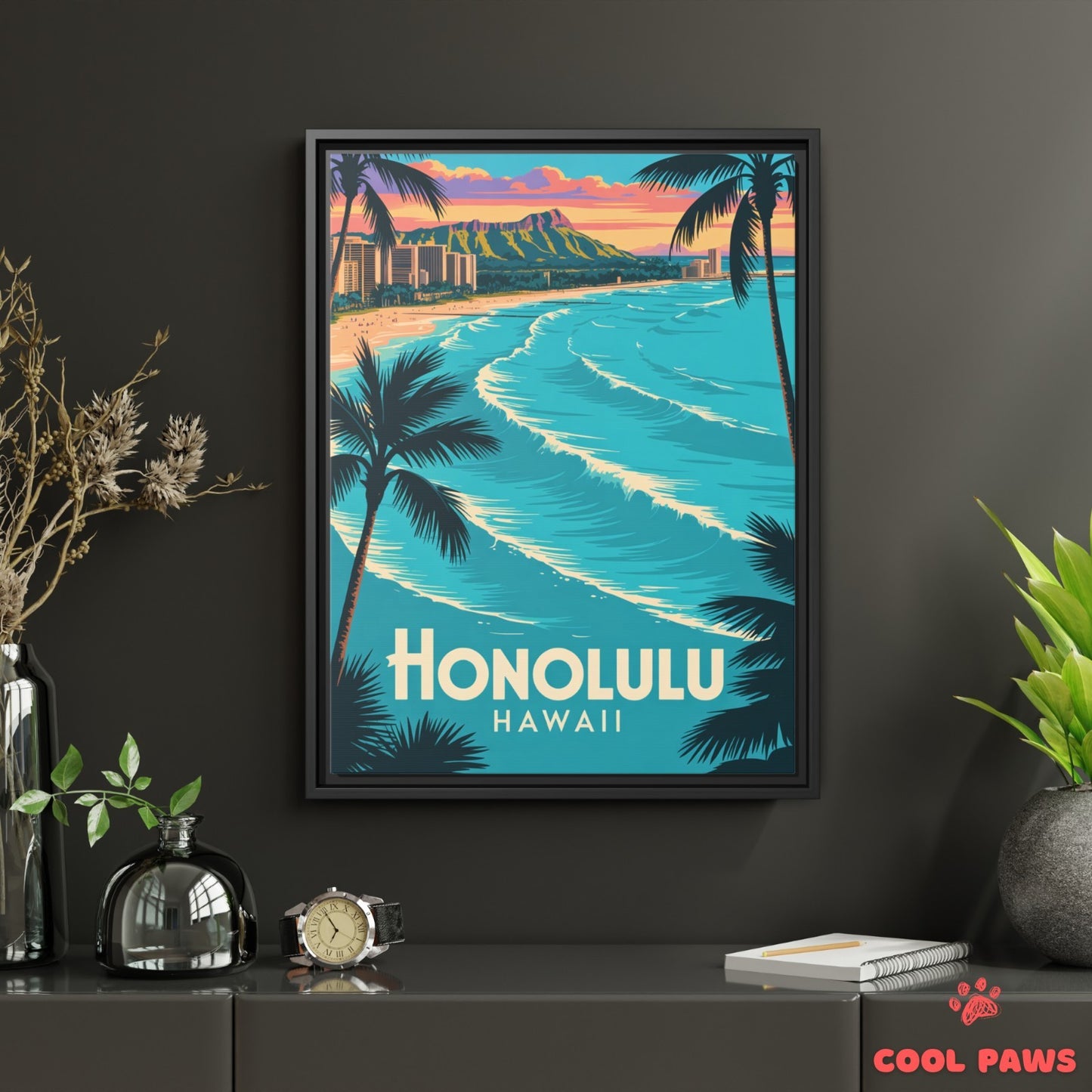 Honolulu Travel Print | Waikiki Beach Hawaii