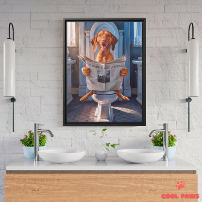 Vizsla Reading the Newspaper on the Toilet