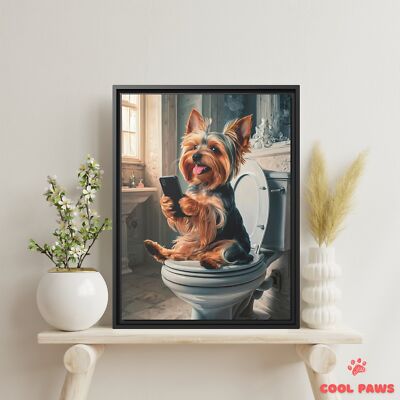Yorkie on the Toilet with a Smartphone