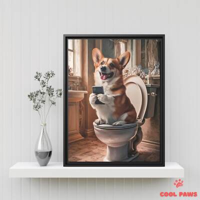 Corgi on the Toilet with a Smartphone