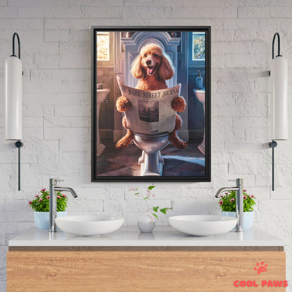 Poodle Reading the Newspaper on the Toilet