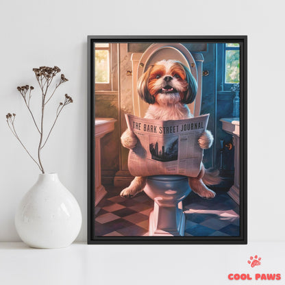 Shih Tzu Reading the Newspaper on the Toilet