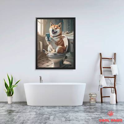 Shiba Inu on the Toilet with a Smartphone