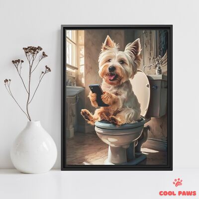 Westie on the Toilet with a Smartphone