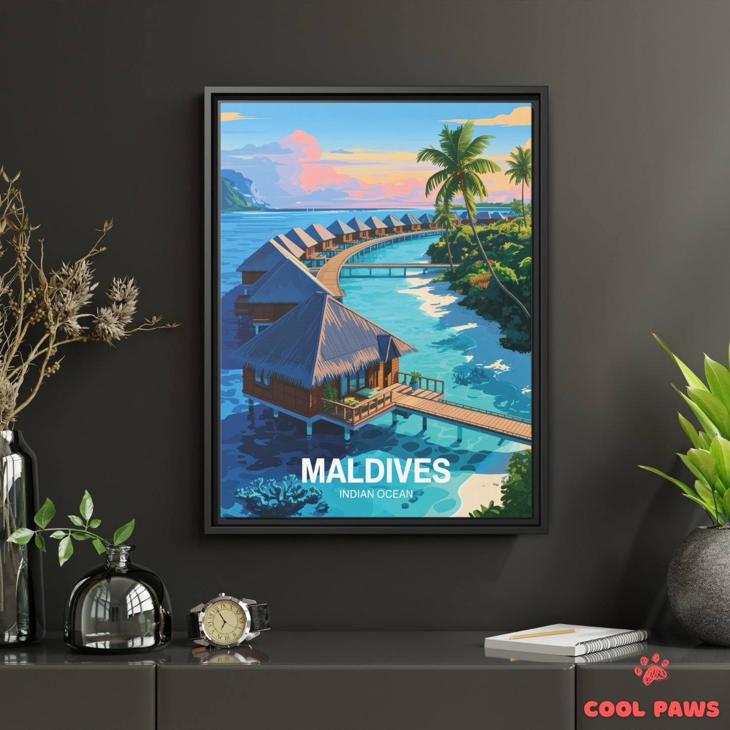 Maldives Travel Print | Overwater bungalows
