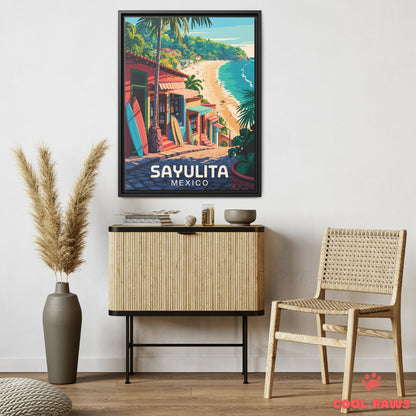 Sayulita Travel Print | Beach and Surfboards