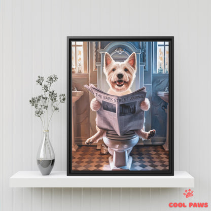 Westie Reading the Newspaper on the Toilet