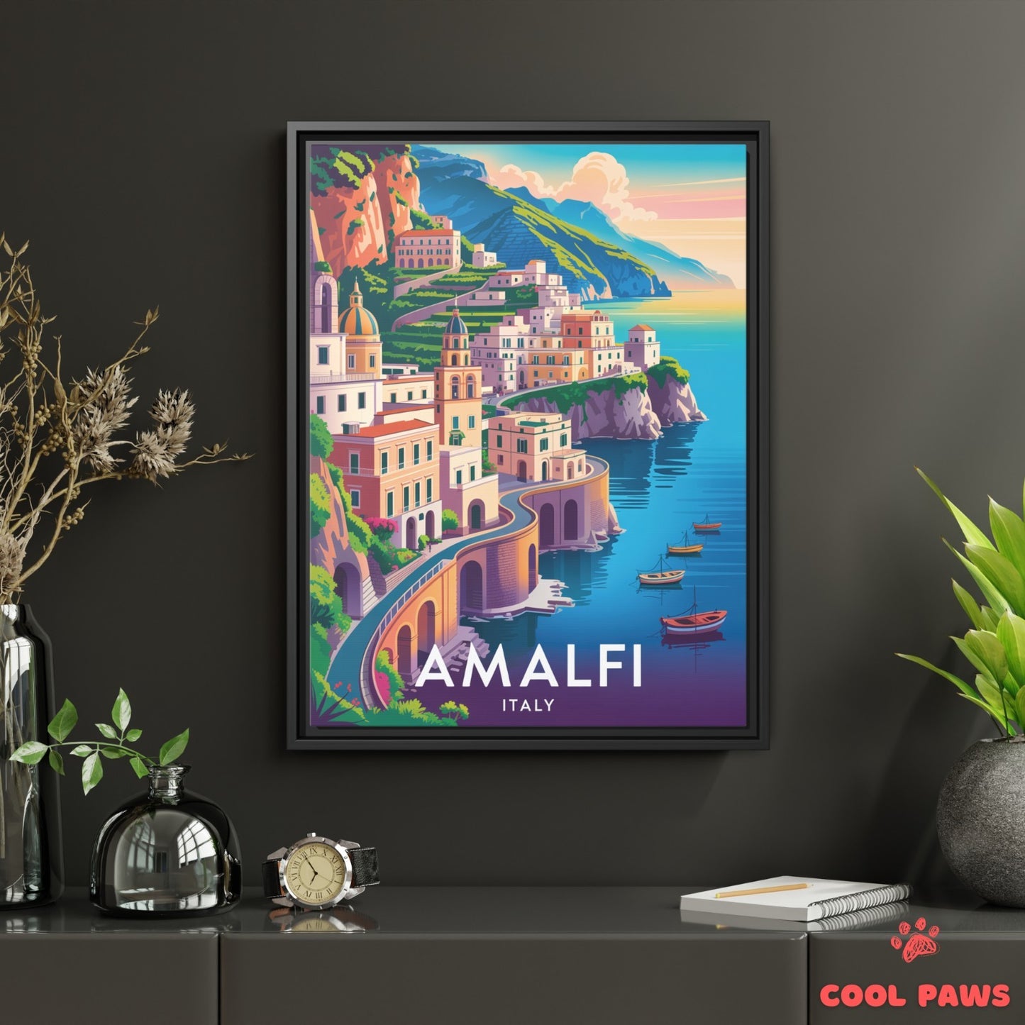 Amalfi Travel Print | Italian Cliffside Homes | Italy