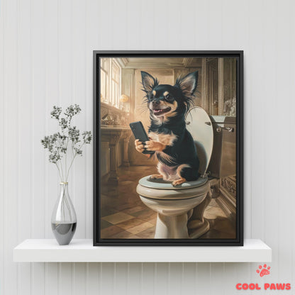 Chihuahua on the Toilet with a Smartphone