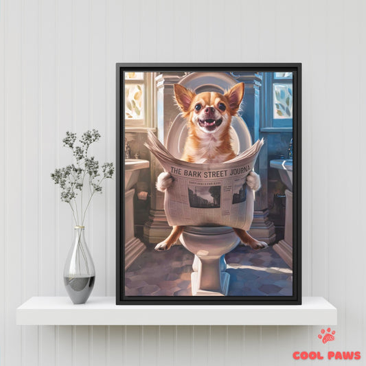 Chihuahua Reading the Newspaper on the Toilet