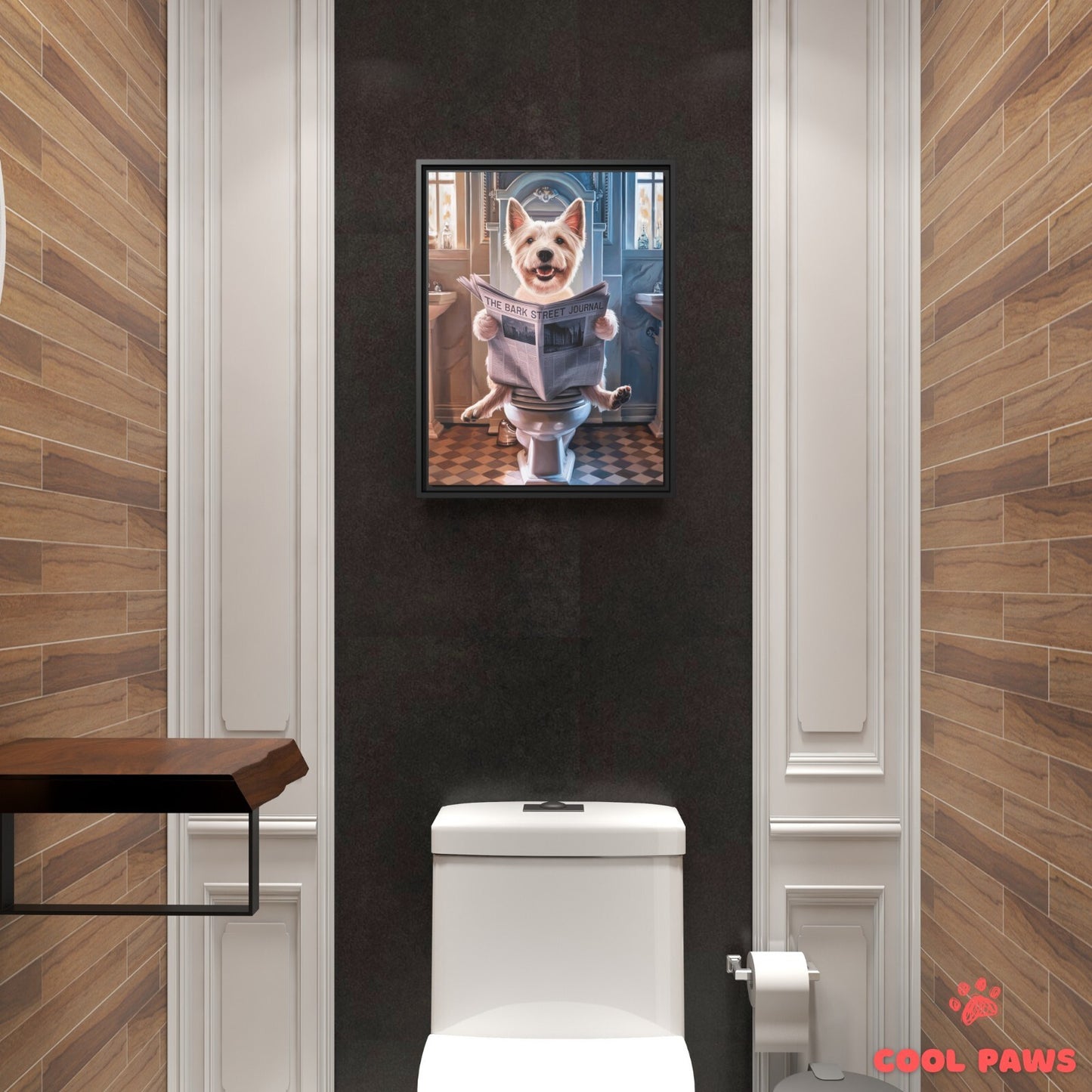 Westie Reading the Newspaper on the Toilet