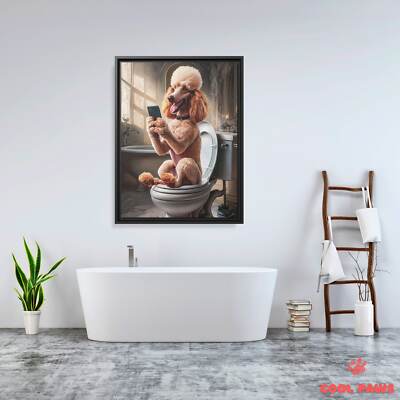 Poodle on the Toilet with a Smartphone