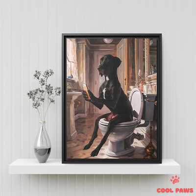 Great Dane on the Toilet with a Smartphone