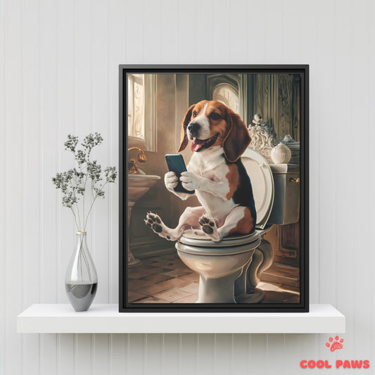 Beagle on the Toilet with a Smartphone