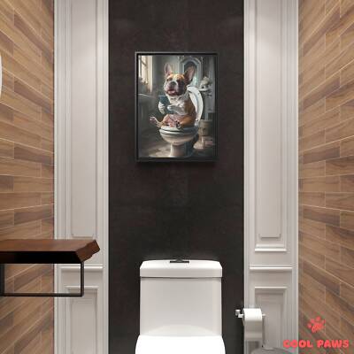 French Bulldog on the Toilet with a Smartphone