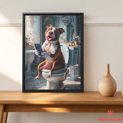 Pit Bull on the Toilet with a Smartphone