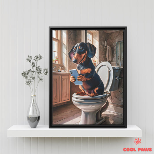 Dachshund on the Toilet with a Smartphone