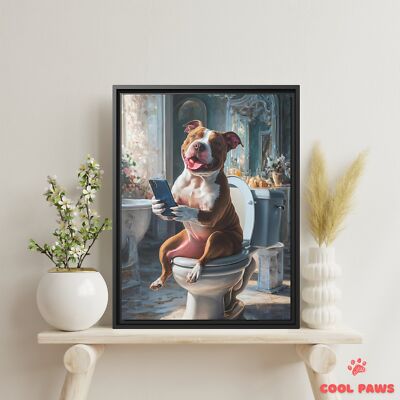 Pit Bull on the Toilet with a Smartphone