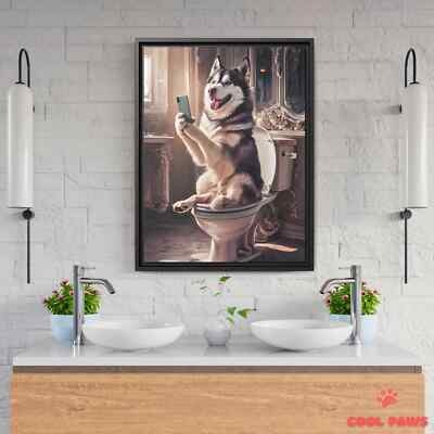 Husky on the Toilet a Smartphone