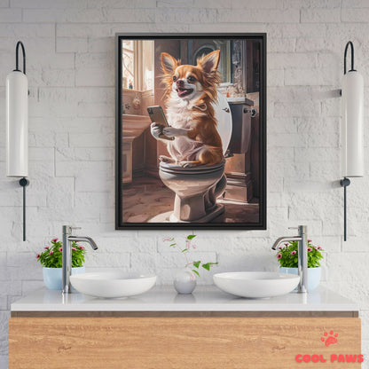 Chihuahua on the Toilet with a Smartphone