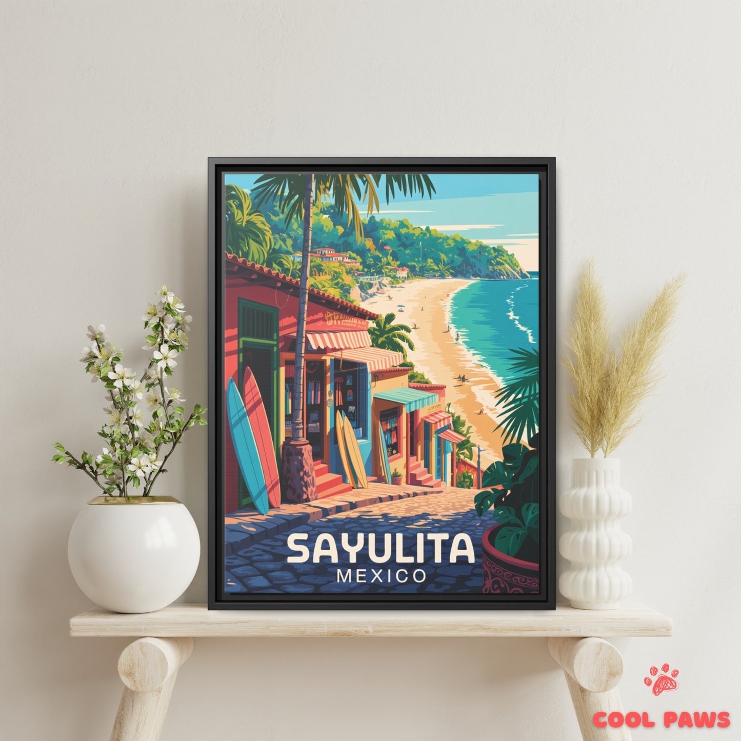 Sayulita Travel Print | Beach and Surfboards