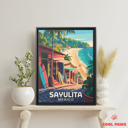 Sayulita Travel Print | Beach and Surfboards