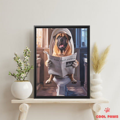 Mastiff Reading the Newspaper on the Toilet