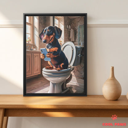 Dachshund on the Toilet with a Smartphone