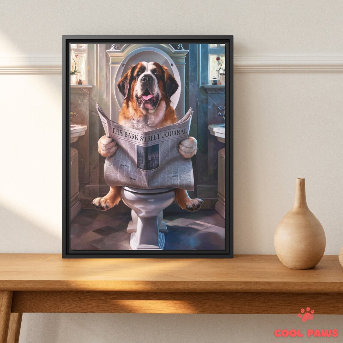 Saint Bernard Reading the Newspaper on the Toilet