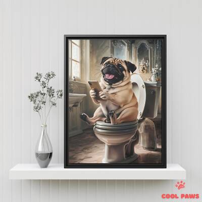 Pug on the Toilet with a Smartphone