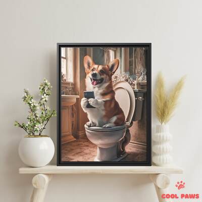 Corgi on the Toilet with a Smartphone