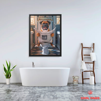 Boxer Reading the Newspaper on the Toilet