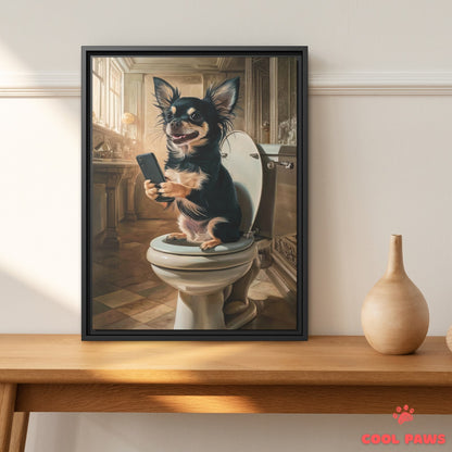 Chihuahua on the Toilet with a Smartphone