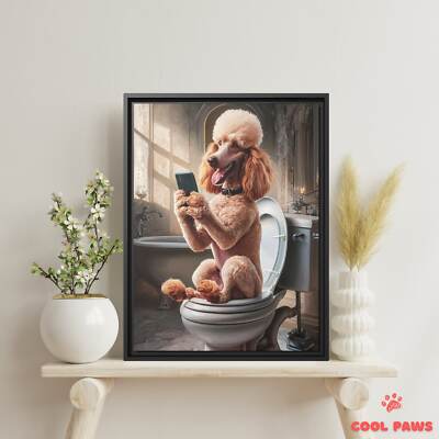 Poodle on the Toilet with a Smartphone