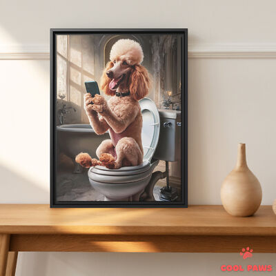 Poodle on the Toilet with a Smartphone
